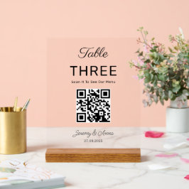 QR-Code-Tischnummer-Karte für das Hochzeitmenü Acrylschild