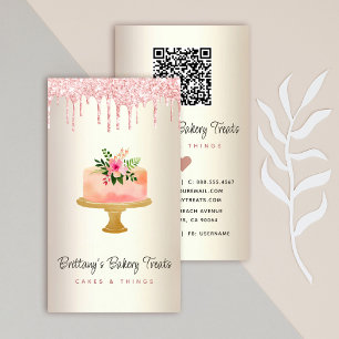 QR-Code-Torte Blush-Pink Glitter-Tropfen Gold Bäck Visitenkarte