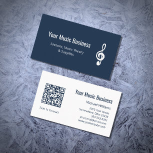 QR-Code Treble Clef Navy Blue Music Lessons Visitenkarte