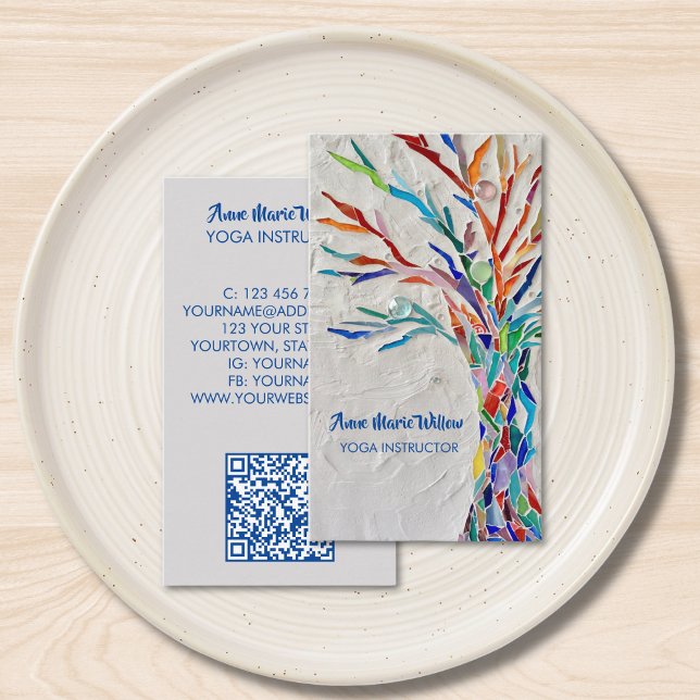 QR Code Tree of Life Yoga Instructor Business Card Visitenkarte (Von Creator hochgeladen)