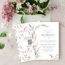 QR Code Trendy Elegante Wildblume Floral Wedding