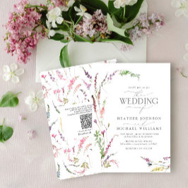 QR Code Trendy Elegante Wildblume Floral Wedding Einladung