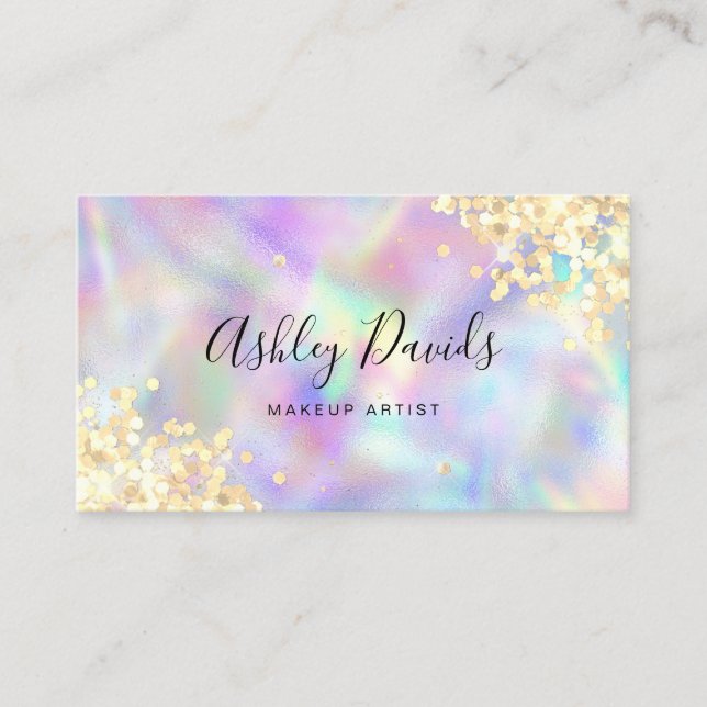 QR Code Trendy Holographic Glitzer Makeup Artist Visitenkarte (Vorderseite)