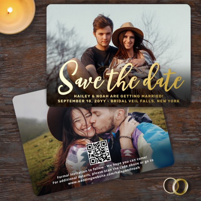QR Code Trendy Script Wedding Save the Date Foto Folieneinladung (Von Creator hochgeladen)