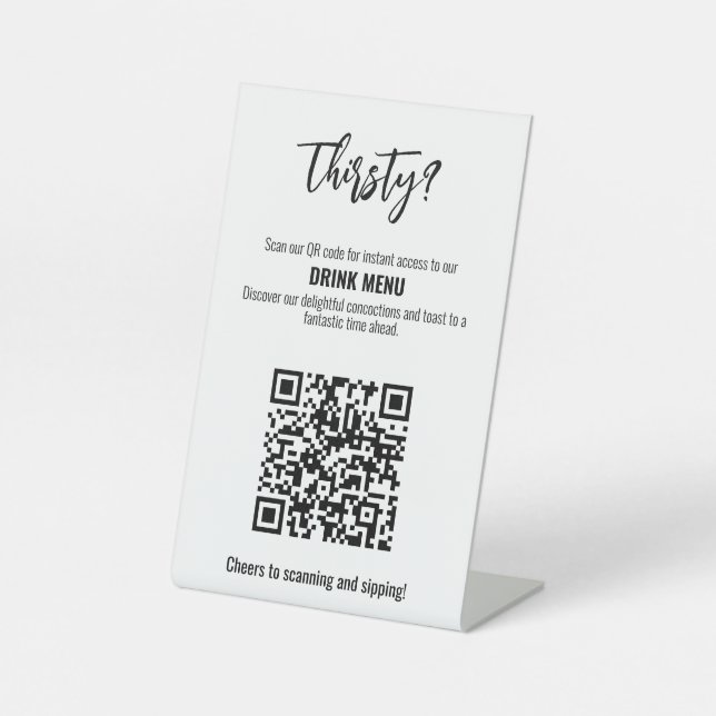 💍 QR-Code Trinken Minimalistisches Elegant Sockelschild (Vorderseite)