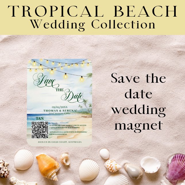 QR Code Tropical Beach Save the Date Zielort Magnet (Von Creator hochgeladen)