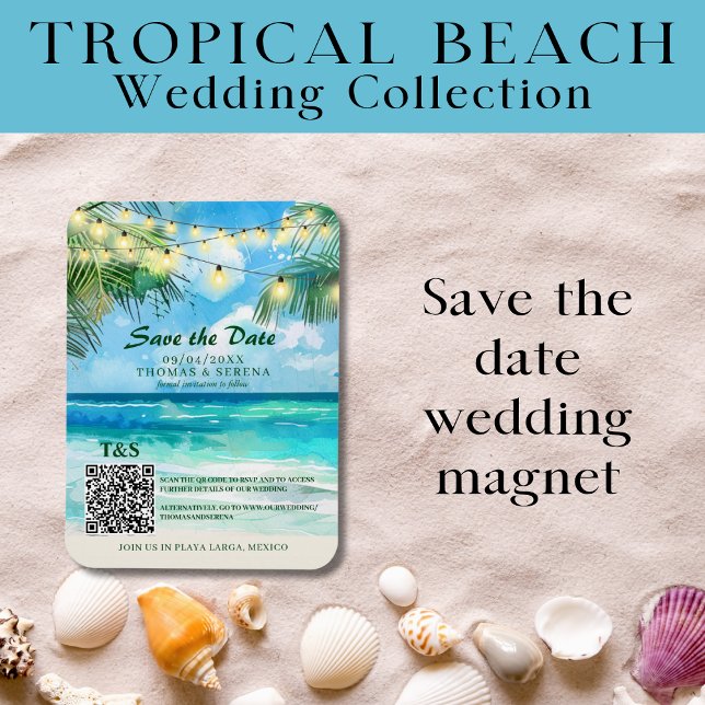 QR Code Tropical Beach Save the Date Zielort Magnet (Von Creator hochgeladen)