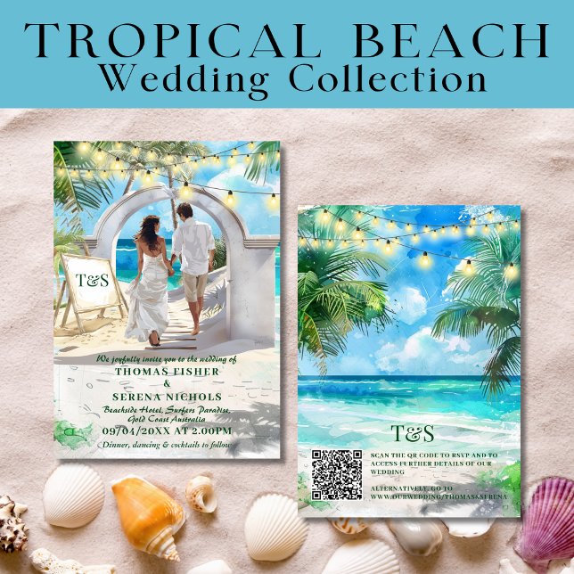QR Code Tropical Beach Wedding Destination Einladung (Von Creator hochgeladen)