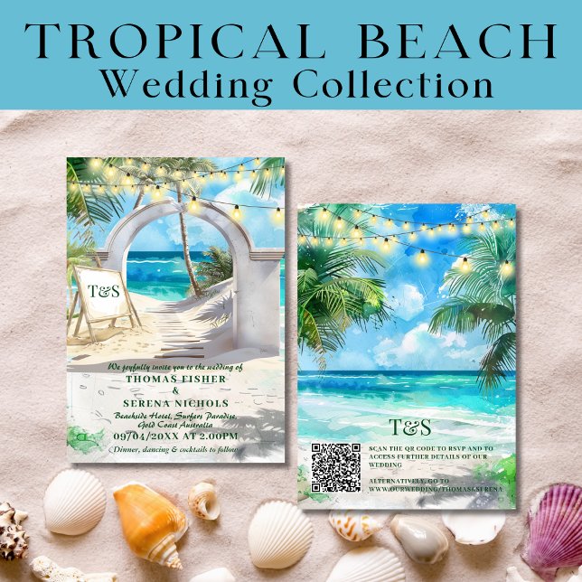 QR Code Tropical Beach Wedding Destination Einladung (Von Creator hochgeladen)