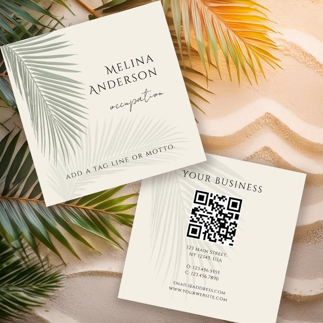 QR Code Tropical Palm Square Business Card Quadratische Visitenkarte (Von Creator hochgeladen)