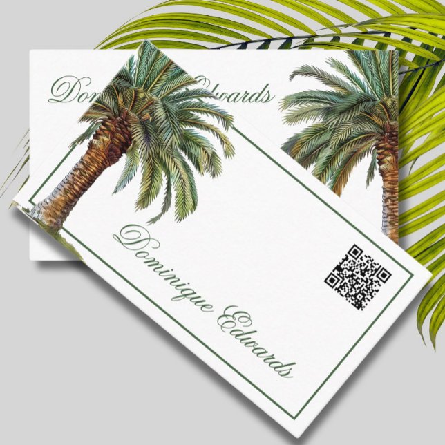 QR Code Tropical Palm Tree Green Beruflich Visitenkarte (Von Creator hochgeladen)