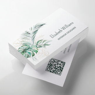 QR-Code | Tropische Blätter für Wasserfarben Visitenkarte