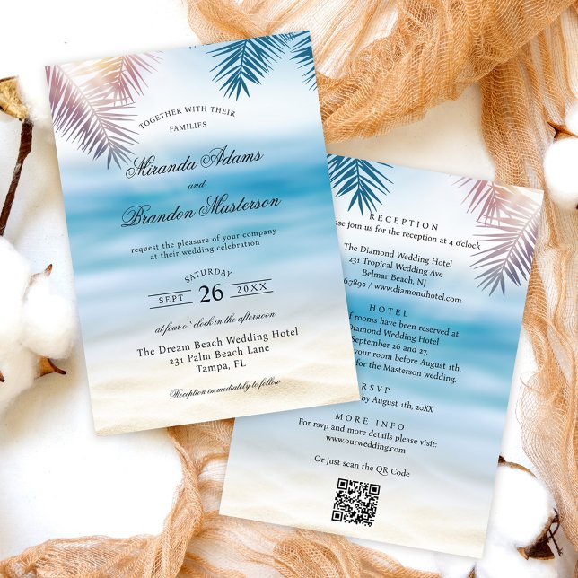 QR Code Tropischer Palm Beach All-inclusive-Hochze Einladung (Von Creator hochgeladen)