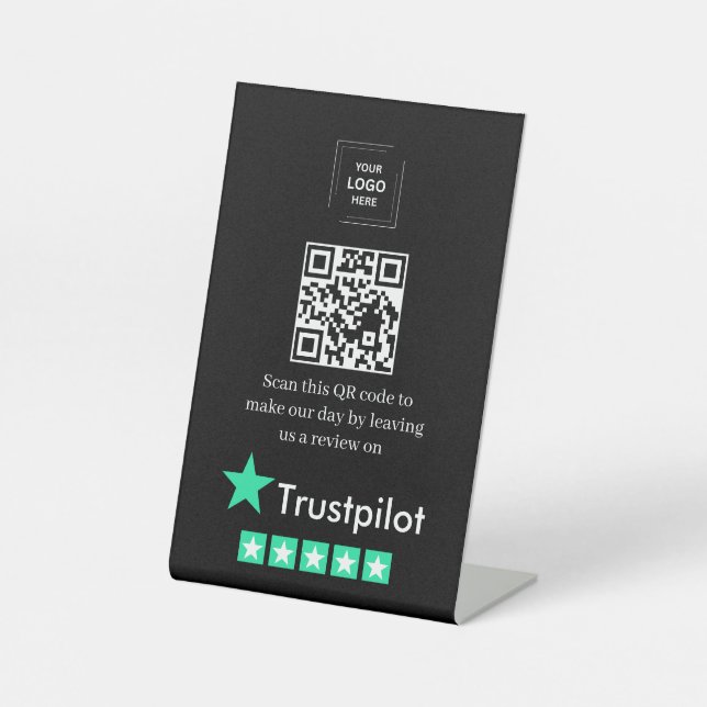 QR-Code Trustpilot-Bewertungslink Tischständer Sti Sockelschild (Vorderseite)