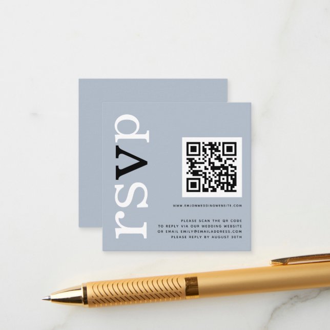 QR Code Typografie Dusty Blue Wedding Online UAWG Begleitkarte (Vorderseite/Rückseite Beispiel)