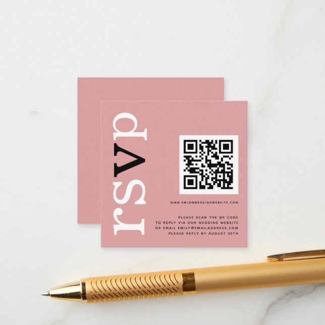 QR Code Typografie Dusty Rose Hochzeit Online-UAWG Begleitkarte (Vorderseite/Rückseite Beispiel)