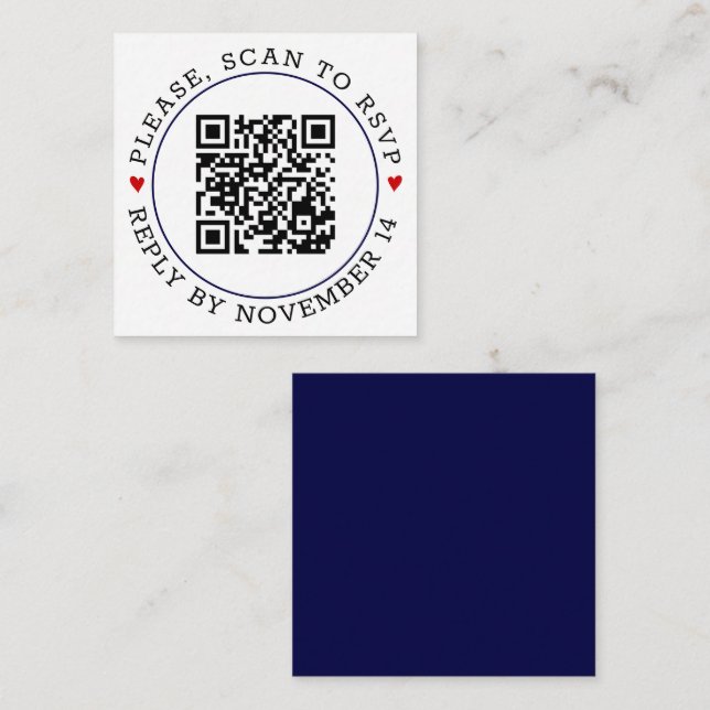 QR-Code UAWG blauer Rand und Herz Hochzeit Begleitkarte (Vorne/Hinten)
