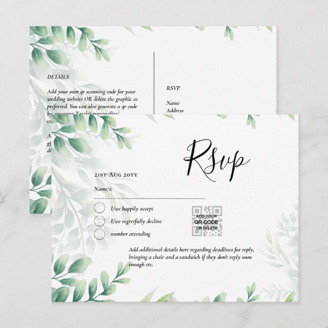 QR CODE UAWG Eucalyptus Verlasse Greenery Wedding  Postkarte (Vorne/Hinten)