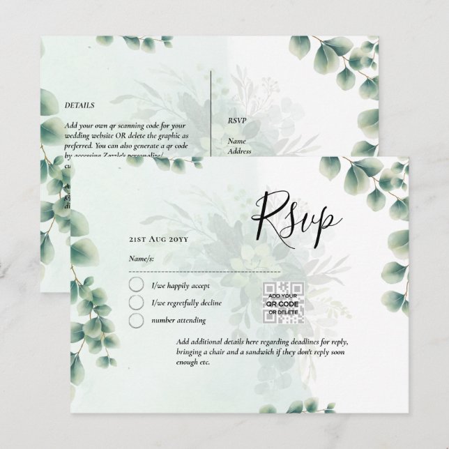 QR CODE UAWG Eucalyptus Verlasse Greenery Wedding  Postkarte (Vorne/Hinten)