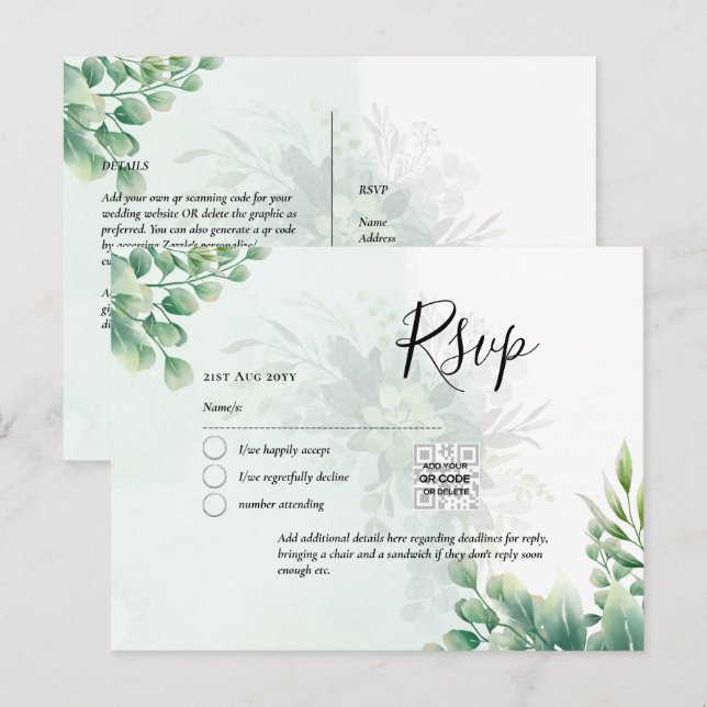 QR CODE UAWG Eucalyptus Verlasse Greenery Wedding  Postkarte (Vorne/Hinten)
