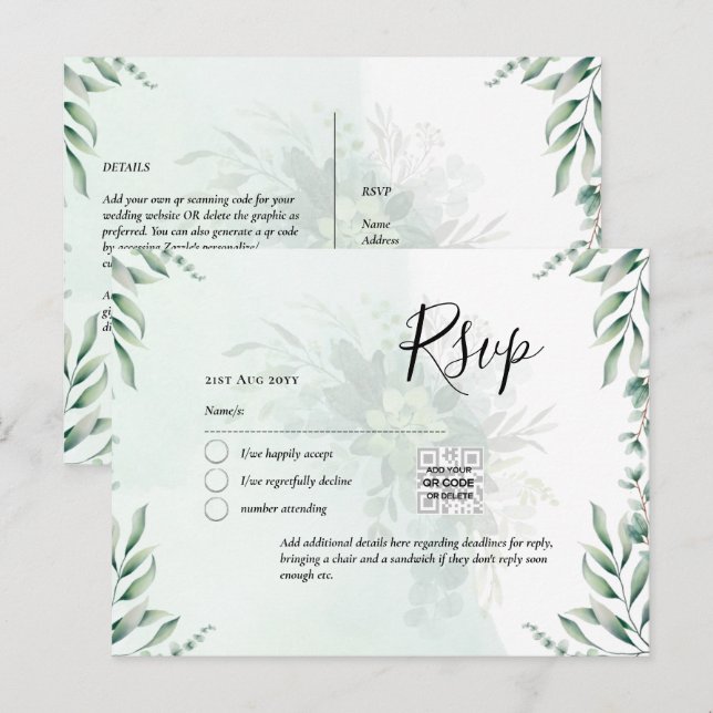 QR CODE UAWG Eucalyptus Verlasse Greenery Wedding  Postkarte (Vorne/Hinten)