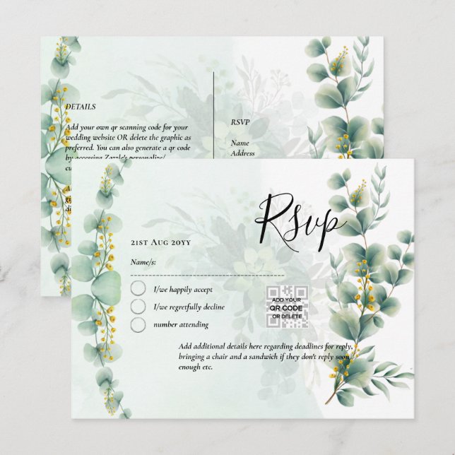 QR CODE UAWG Eucalyptus Verlasse Greenery Wedding  Postkarte (Vorne/Hinten)