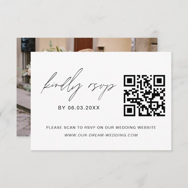 QR Code UAWG Foto Minimalistisch Wedding Website RSVP Karte (Vorne/Hinten)