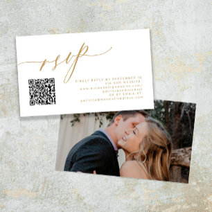QR-Code UAWG Moderne Gold Foto Hochzeitswebsite Begleitkarte