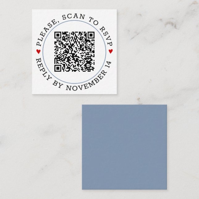 QR-Code UAWG staubige blaue Grenze und Herz Hochze Begleitkarte (Vorne/Hinten)