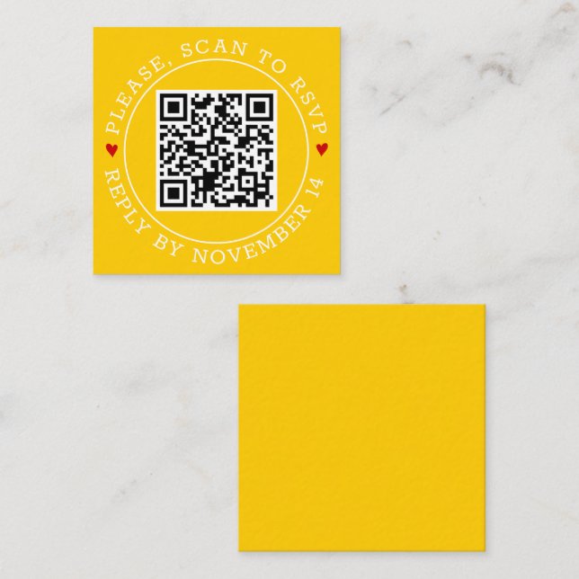 QR-Code UAWG und Herz gelbe Hochzeit Begleitkarte (Vorne/Hinten)