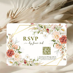 QR Code UAWG Wedding Card - Foliage Gold Geometric RSVP Karte