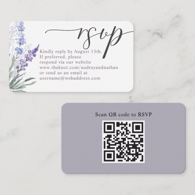 QR Code UAWG Wedding Elegante Lavender Begleitkarte (Vorne/Hinten)