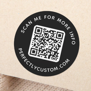 QR-Code und benutzerdefinierter Text rund schwarz Runder Aufkleber