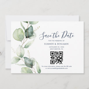 QR-Code und Eukalyptus-Grün-Hochzeit Save The Date