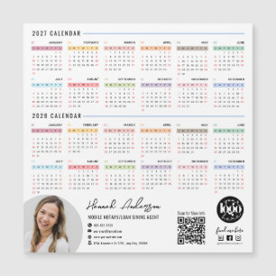 QR-Code und Firmenlogo 2027 - 2028 Kalender Magnet