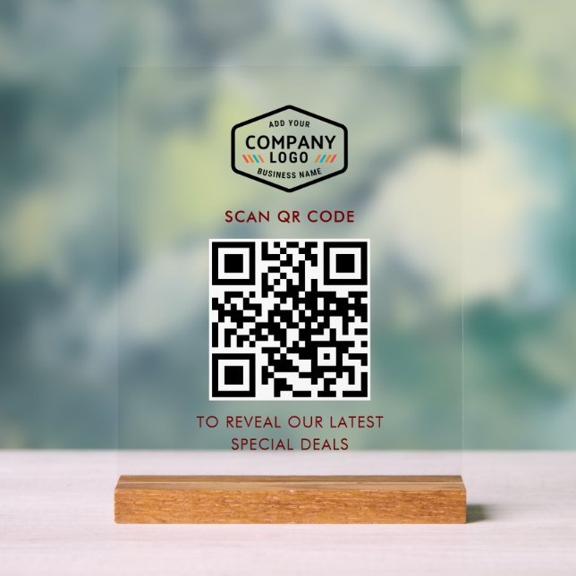 QR-Code und Firmenlogo Minimalistisch Acrylschild (Neutral)