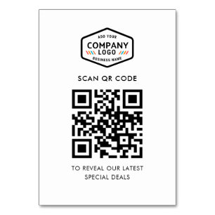 QR-Code und Firmenlogo Minimalistische Tischkarte Tischnummer