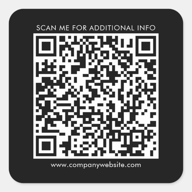 QR-Code und Firmenwebsite Black Quadratischer Aufkleber (Vorderseite)
