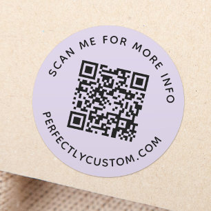 QR-Code und lila benutzerdefinierte Textleuchte Runder Aufkleber