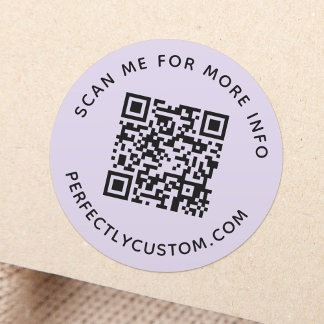 QR-Code und lila benutzerdefinierte Textleuchte Runder Aufkleber