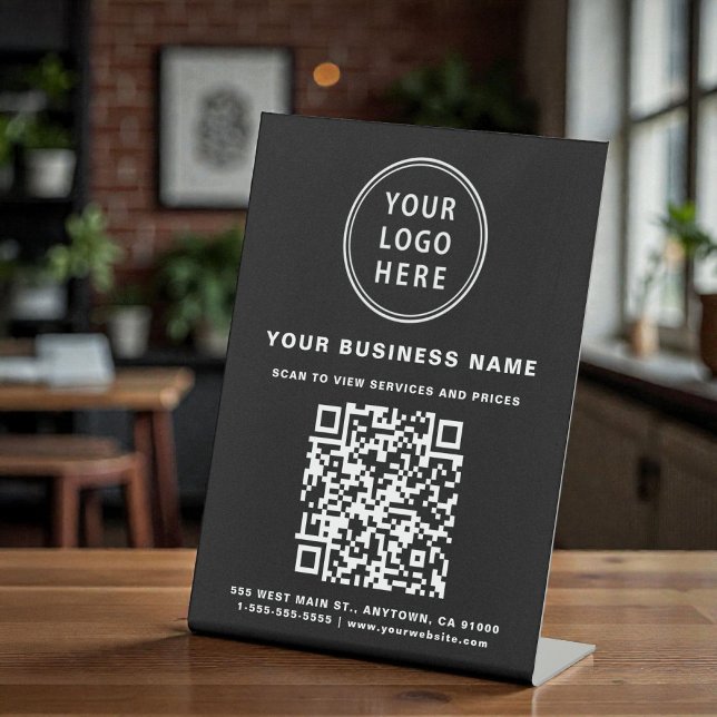 QR-Code und Logo-Schwarz Sockelschild (Business QR Code and Logo Black Pedestal Sign)