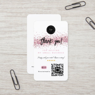 QR-Code und Logo Vielen Dank Rose Gold Glitzer Visitenkarte