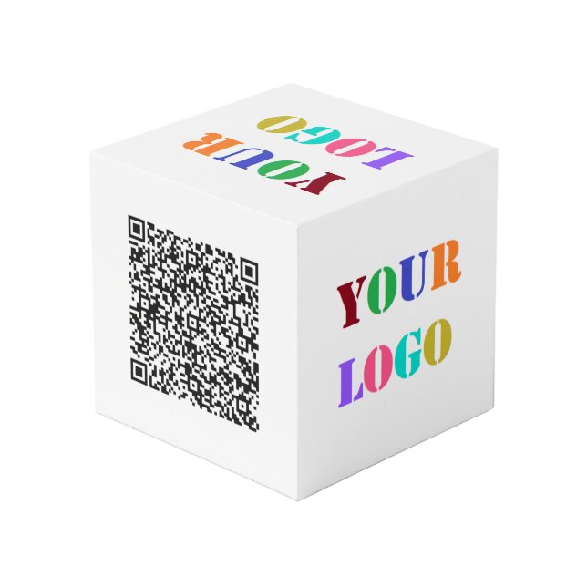 QR-Code- und Unternehmenslogo Werbe-Würfel Beispie Würfel (Rückseite Schrägansicht)