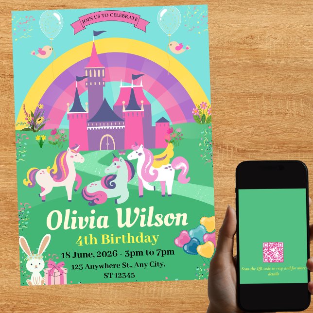 QR Code Unicorns Rainbow Magic Birthday Einladung (Von Creator hochgeladen)