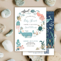 QR-Code unter der Sea Blue Watercolor Baby Shower
