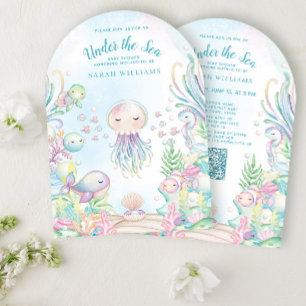 QR-Code unter der Sea Blue Watercolor Baby Shower Einladung