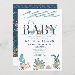 QR-Code unter Meereswasserfarbe Oh Babydusche Einladung