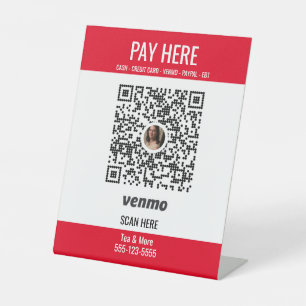 QR Code Venmo Pay Hier Red Pedestal Sign hinzufüge Sockelschild