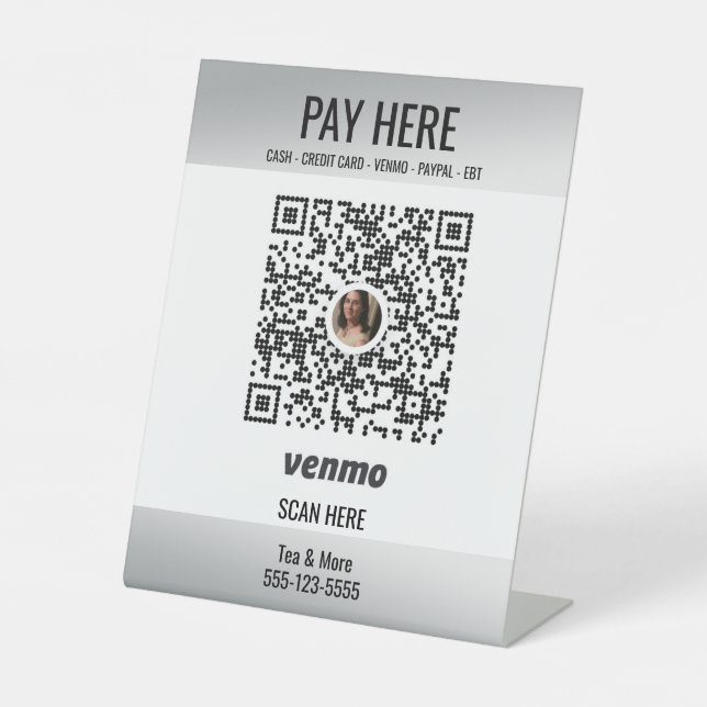 QR-Code Venmo Small Business Silver hinzufügen Sockelschild (Vorderseite)