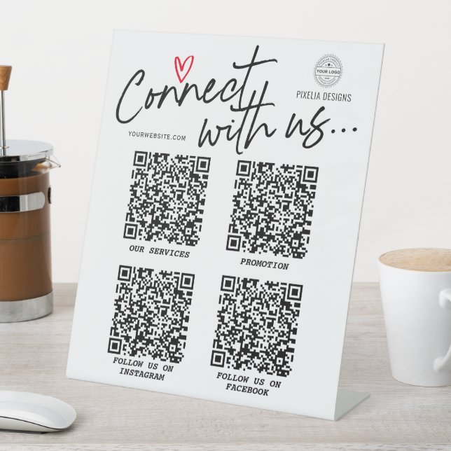 QR-Code Verbindung mit uns Modernes Social Media-Z Sockelschild (In Situ)